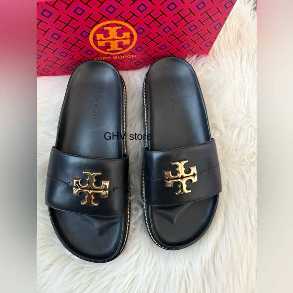 Tory Burch Black Everly Anatomic lug Sandals - Picture 4 of 5
